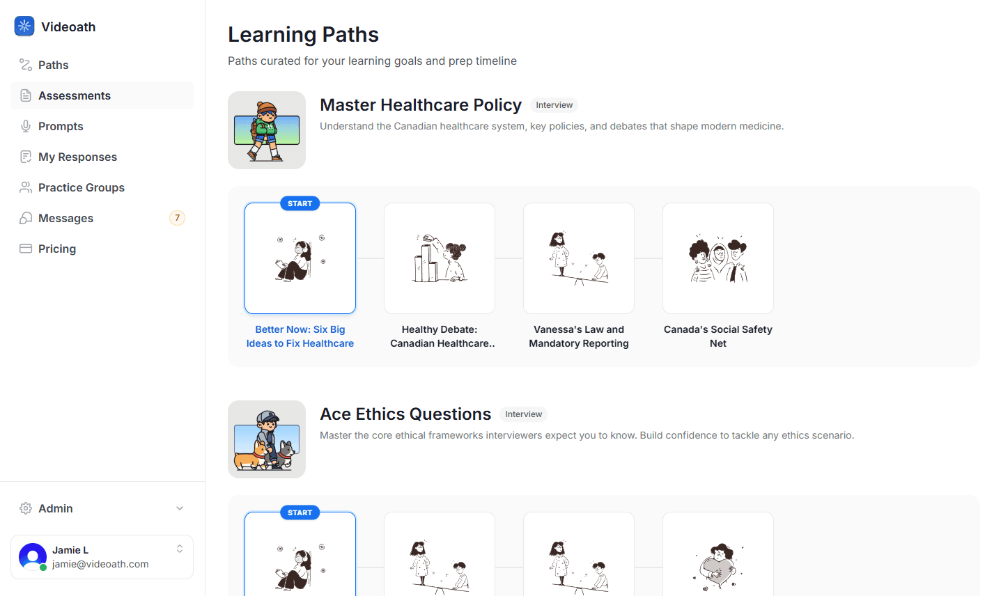 Videoath Learning Paths - Your structured interview prep system